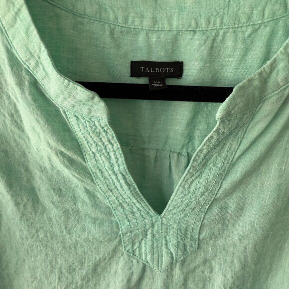 EUC Talbots Linen Split Neck Shell - Cross Dyed Size XS Mint Green‎ - Picture 3 of 3